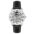 Men Silver-Toned Skeleton Dial & Black Leather Straps Analogue Watch - ES-8006-01