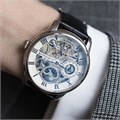 Men Silver-Toned Skeleton Dial & Black Leather Straps Analogue Watch - ES-8006-01