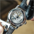 Men Silver-Toned Skeleton Dial & Black Leather Straps Analogue Watch - ES-8006-01