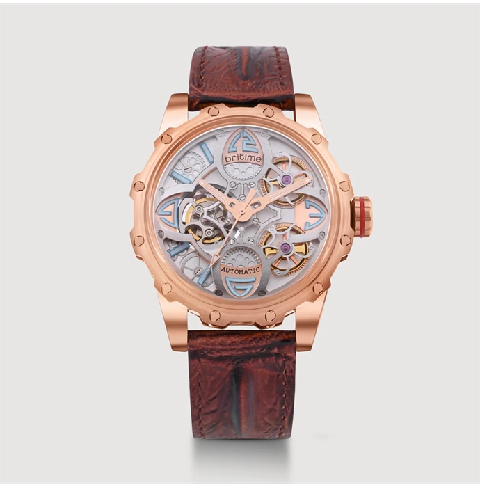 ES-8006-07 Longitude Automatic Skeleton Dual Time Multifunction Watch for Men