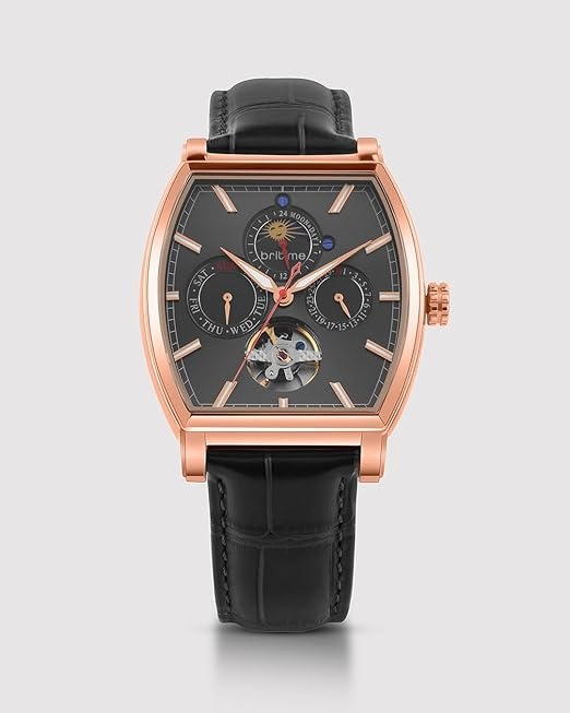 Galaxy Men Automatic Black Dial Multi-Function Leather Watch 985-L30406