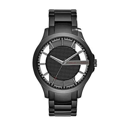 Men Black Dial & Stainless Steel Bracelet Straps Analogue Watch AX2189
