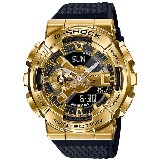 Men G-Shock G-Steel GM-110G-1A9DR Gold Ana-Digi Dial Black Resin Strap Watch G1053