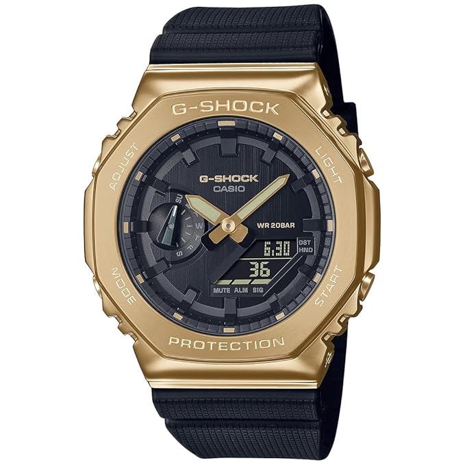 Men G-Shock G-Steel GM-2100G-1A9DR Gold Ana-Digi Dial Black Resin Strap G1278