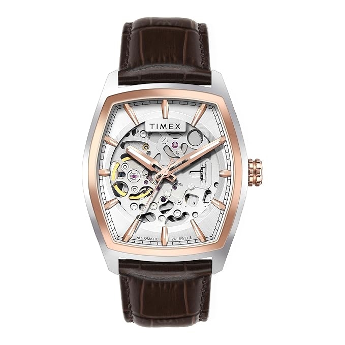 Men Skeleton Dial & Leather Straps Analogue Automatic Motion Powered Watch TWEG25900