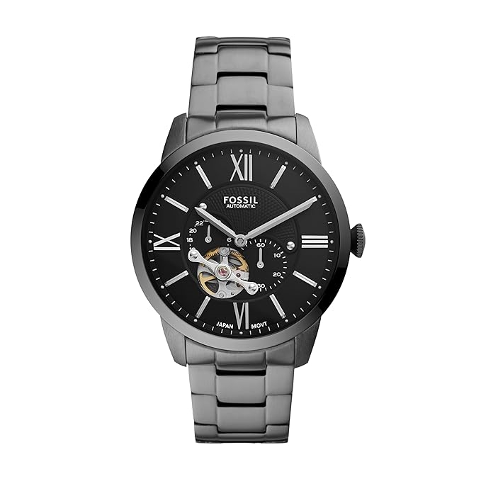 Towns Men Automatic Black Dial Multi-Function Stainless Steel Watch ME3172