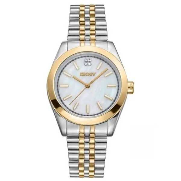 Women Brass Dial & Stainless Steel Bracelet Style Straps Analogue Watch DK1L029M0075